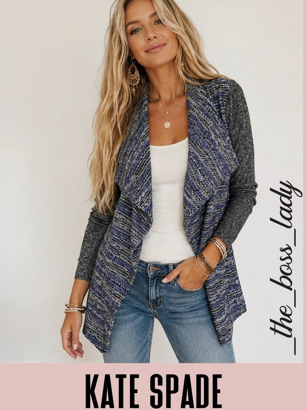 Kate Spade cardigan sweater waterfall open cozy front pockets Large